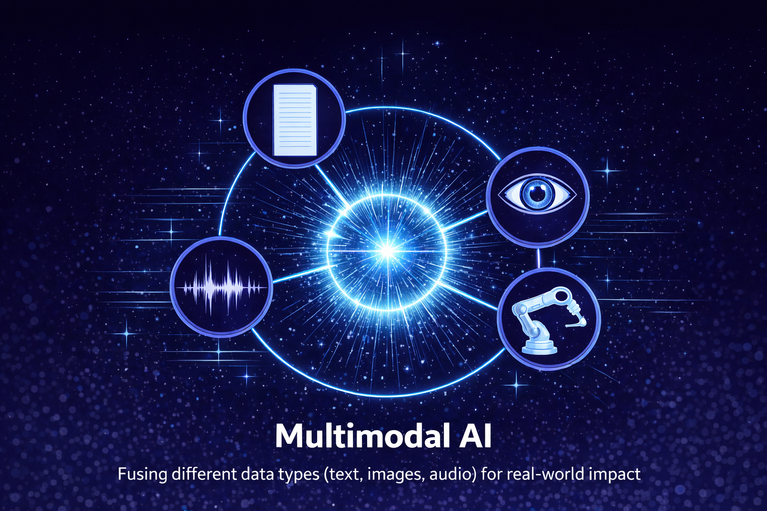 Multimodal AI Central Core connecting Text, Vision, Audio